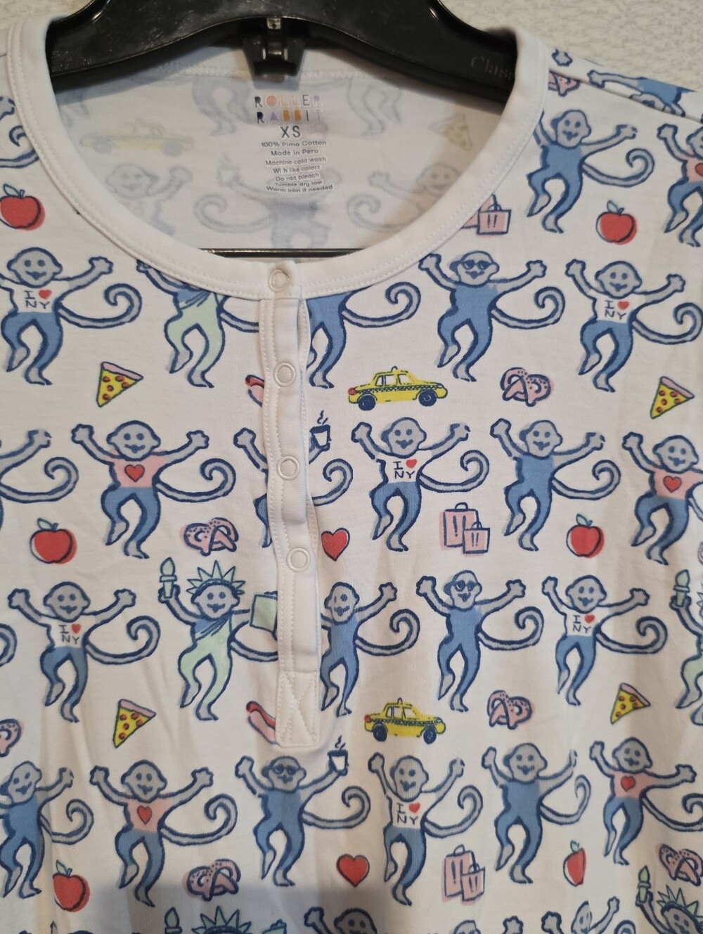 Roller Rabbit Anthropologie Womens Monkey Pajama Top Pima Cotton Xsmall - Picture 2 of 4